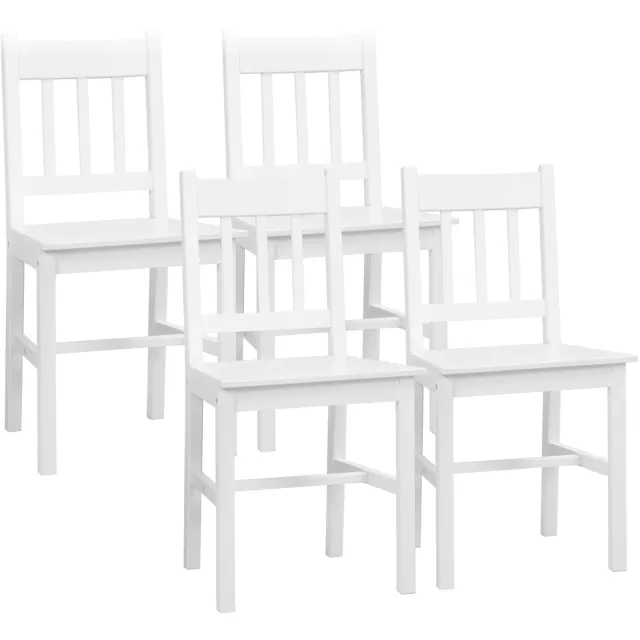 Homona Eetkamerstoelen - Set van 4 - Van massief grenenhout - Met open rugleuning en antislipvoetjes - 41 x 46,5 x 85,5 cm - Wit