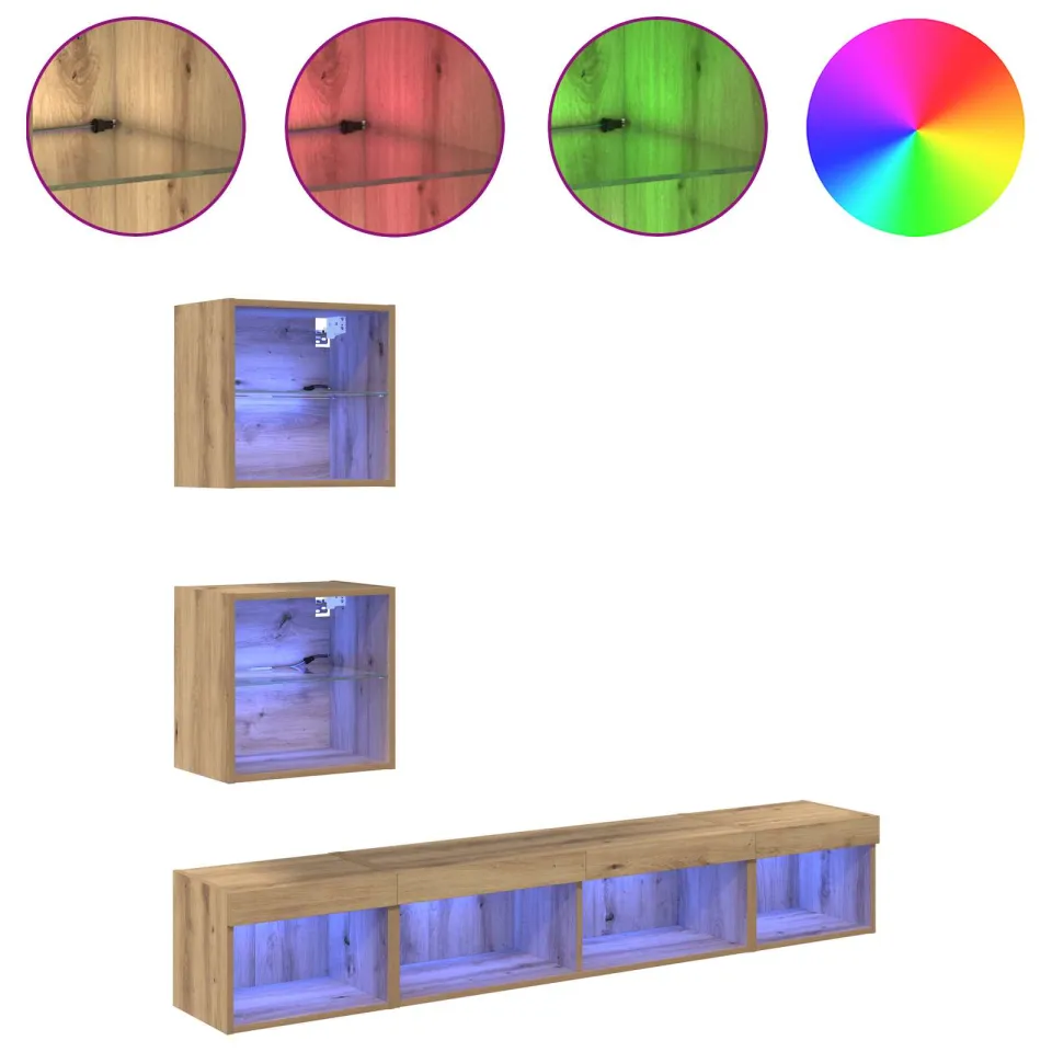 vidaXL TV Wand Eenheden met LED 5 st 100 x 30 x 30 cm Artisan Eiken, foto 4