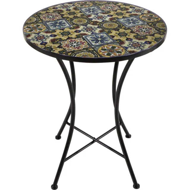 Axi Amélie Bistro Tafel - Yellow Breeze – Metalen tuintafel – Rond – 60 x 60 x 75 cm - Mozaïeklook – Ingelegd met keramische tegels – Voor tuin, terras en balkon Geel
