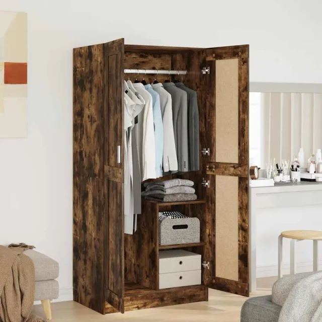 vidaXL Kledingkast 82,5x51,5x180 cm bewerkt hout gerookt eikenkleurig, foto 2