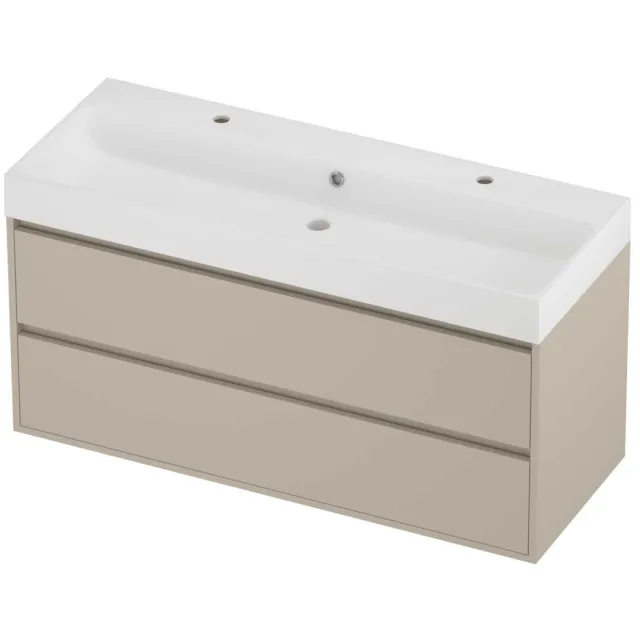 Proline Podium Badmeubelset Polystone Loft 2 Gaten 120x46x62 cm Mat White Soft Linen Beige