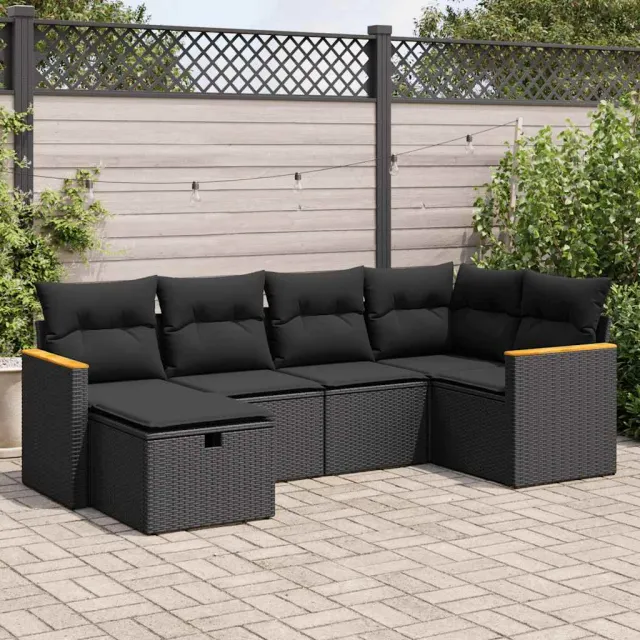 vidaXL 6-delige Loungeset met kussens poly rattan zwart, foto 2