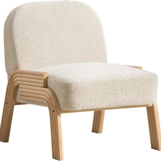in& out door furniture Scandinavische stoffen loungestoel – zachte chenillestof en stabiel houten frame, ideaal voor woonkamer & slaapkamer – Beige