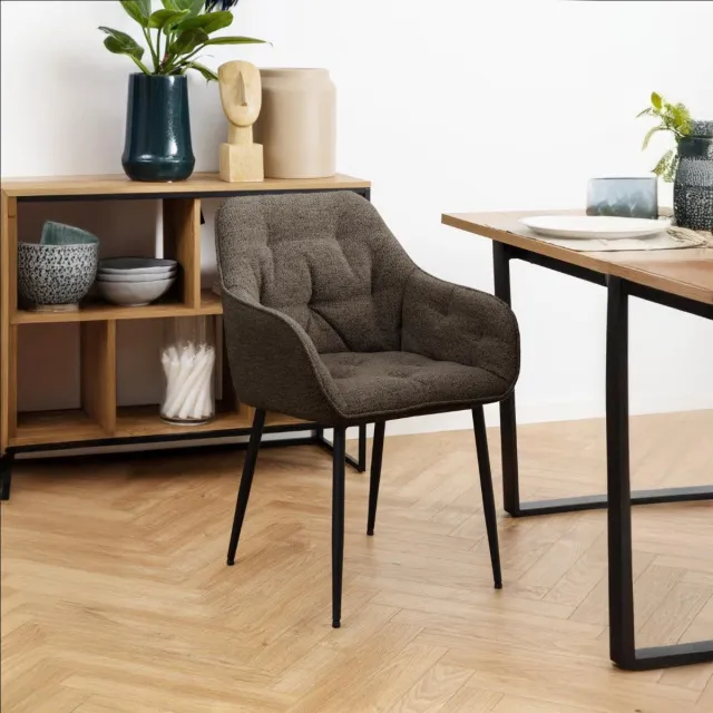 Giga Living Eetkamerstoel Zion - Met Armleuning Taupe - Stof & Staal - Set van 2