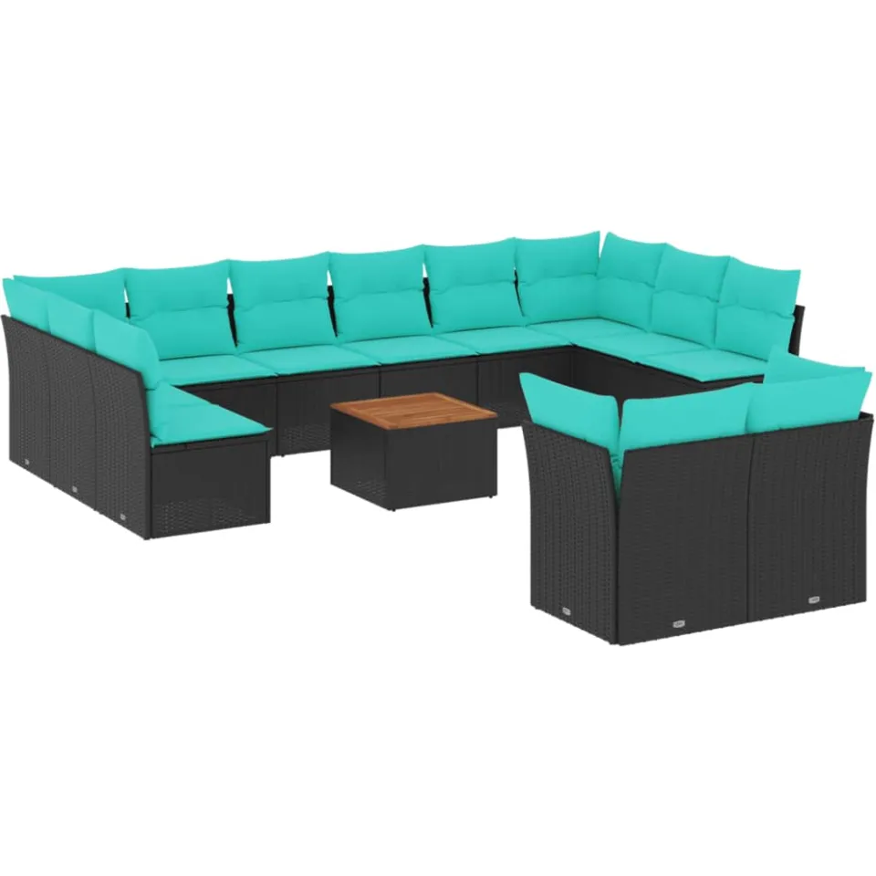vidaXL 13-delige Loungeset met kussens poly rattan zwart, foto 3
