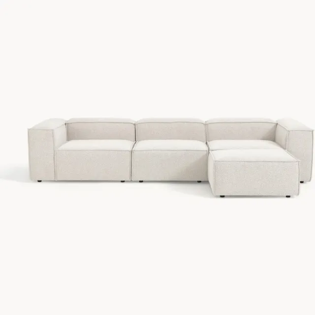 Westwing Collection Modulaire bank Lennon (4-zits) uit bouclé met poef (links/rechts) Wit