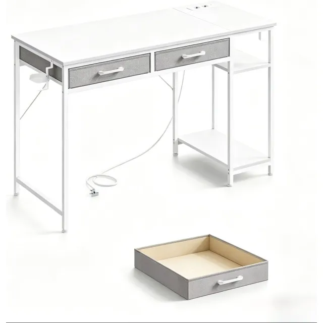 YYchan monitorverhoger - wit - 120 x 75 x 51 cm + 120 x 51 cm - met lade - met opbergruimte - met stopcontact