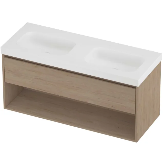 Proline Haga Badmeubelset Polystone Mezza 120x46x58 cm Mat White Ideal Oak Eiken