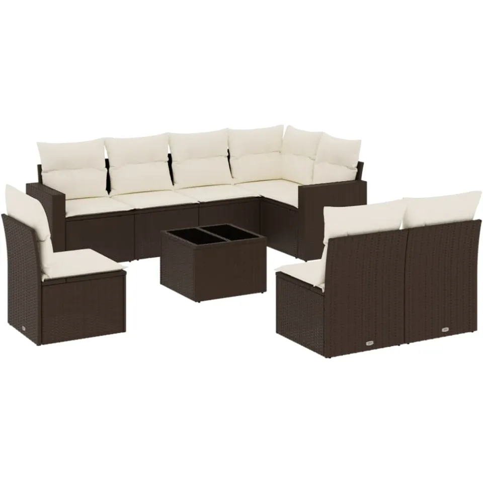 vidaXL 9-delige Loungeset met kussens poly rattan bruin