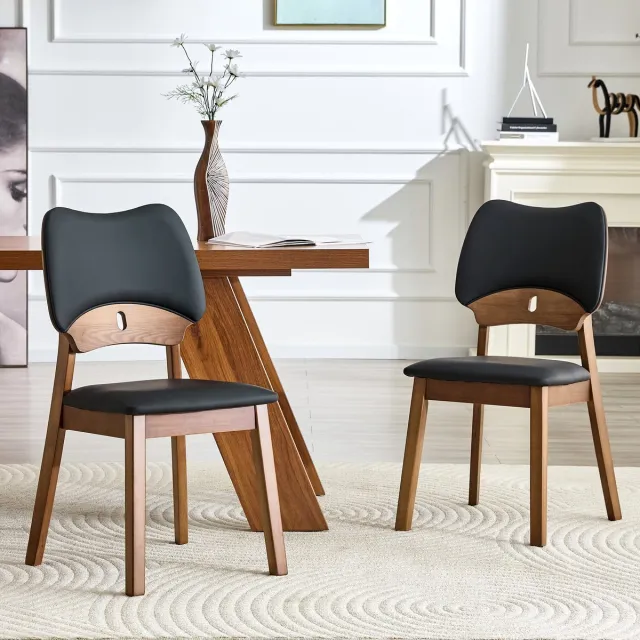 KOMHTOM Set van 2 Eetkamerstoelen - Met Vlinderrugleuning - Moderne Houten Stoelen - Gestoffeerde Zitting - Design Keukenstoelen - Voor Eetkamer en Woonkamer - Alleen Stoelen, Zonder Tafel Zwart