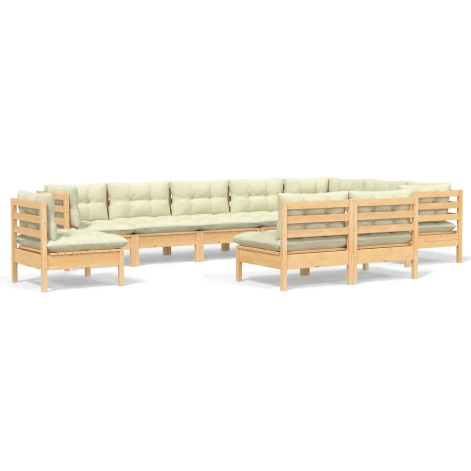vidaXL 10-delige Loungeset met crèmekleurige kussens grenenhout