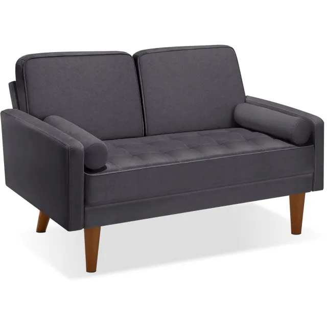 Tectake 2-zits Bank - Zitbank - 135 x 76 x 85 cm - Fluweellook Bekleding - Zitkussen van 15 cm dik - Binnenvering en Doorgestikt Patroon - Scandinavisch Design - Wasbaar - Fluweellook Grijs