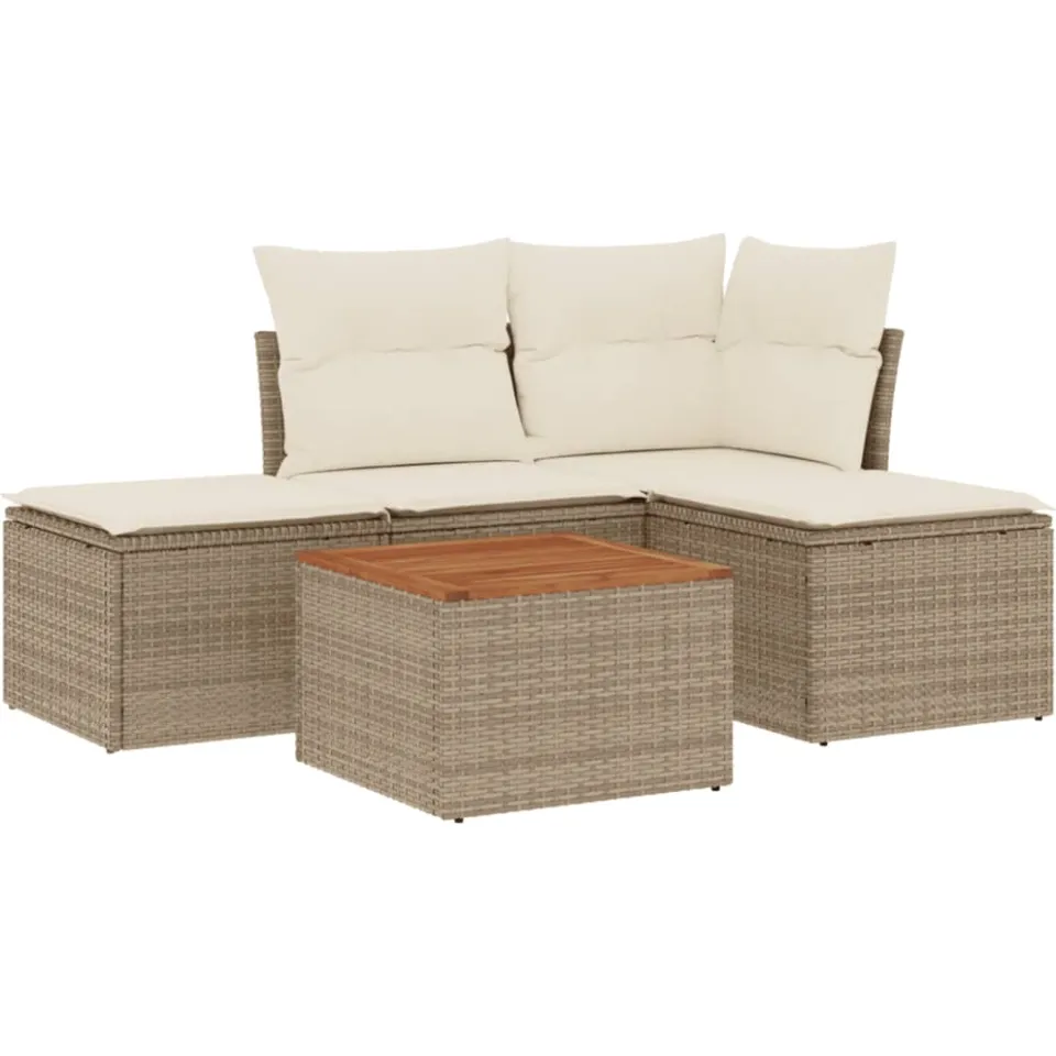 vidaXL 5-delige Loungeset met kussens poly rattan beige, foto 3