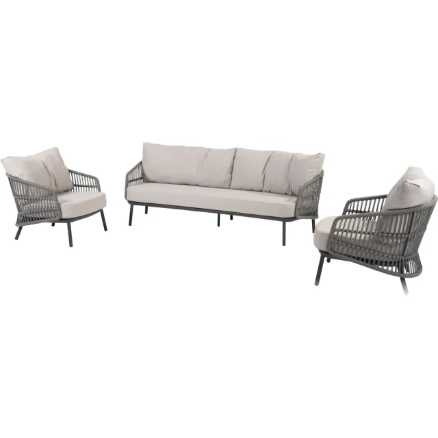 4 Seasons Outdoor Alicante stoel bank loungeset 3 delig antraciet Taste 4SO Antraciet, Grijs