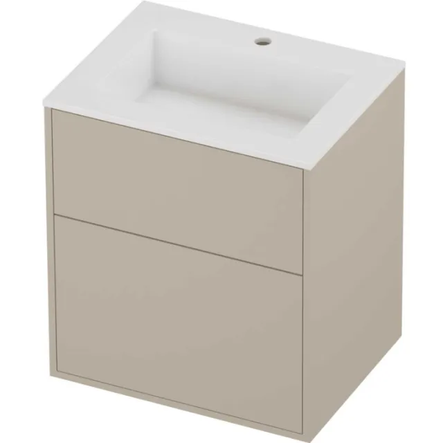 Proline Aristo Badmeubelset Polystone Elegant In Kader 60x46x67 cm Glans Wit Soft Linen Beige