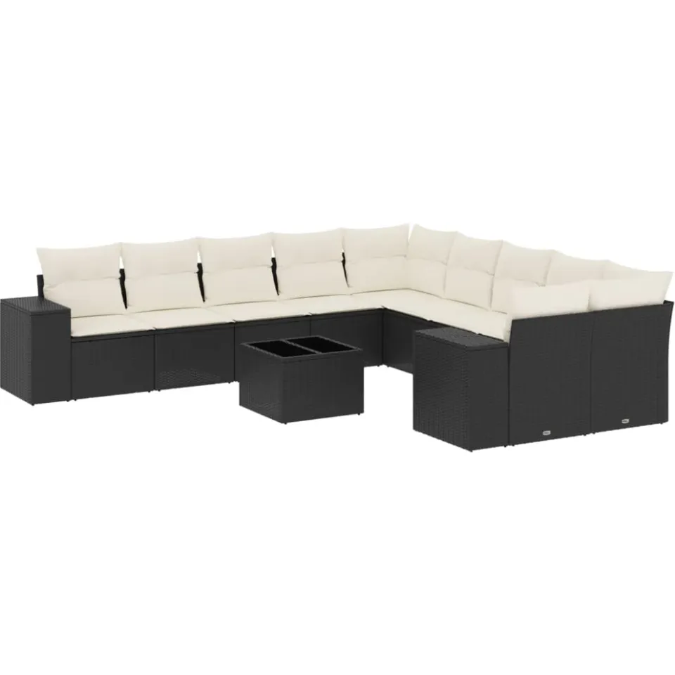 vidaXL 11-delige Loungeset met kussens poly rattan zwart