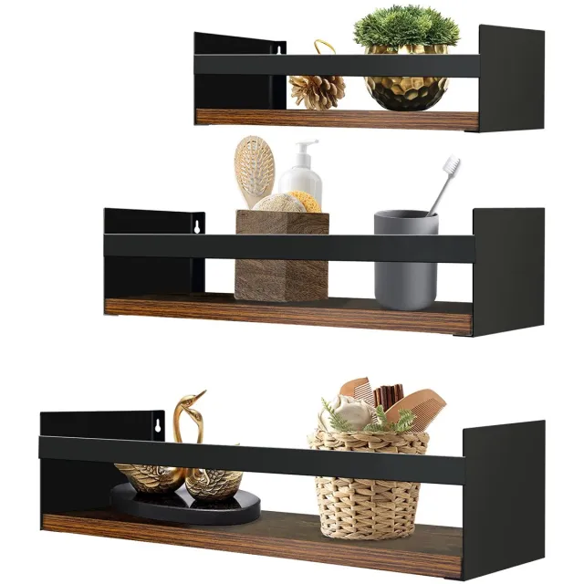 Unyqoos ® Stijlvolle Set van 3 Wandplanken voor Diverse Interieurtoepassingen zwart