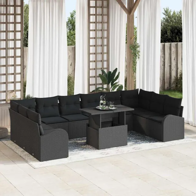 vidaXL Tuin Sofa Set 11 st Zwart Poly riet, foto 2
