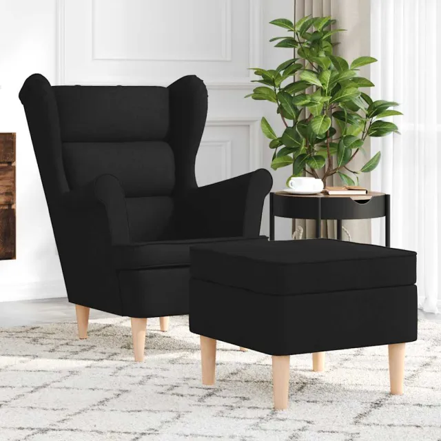 vidaXL Fauteuil met voetenbankje stof zwart