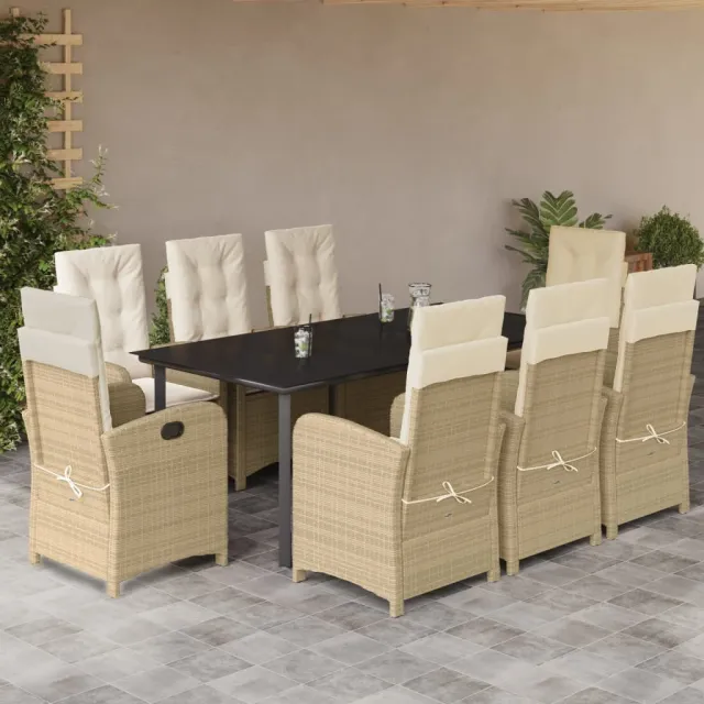 vidaXL 9-delige Tuinset met kussens poly rattan beige, foto 2
