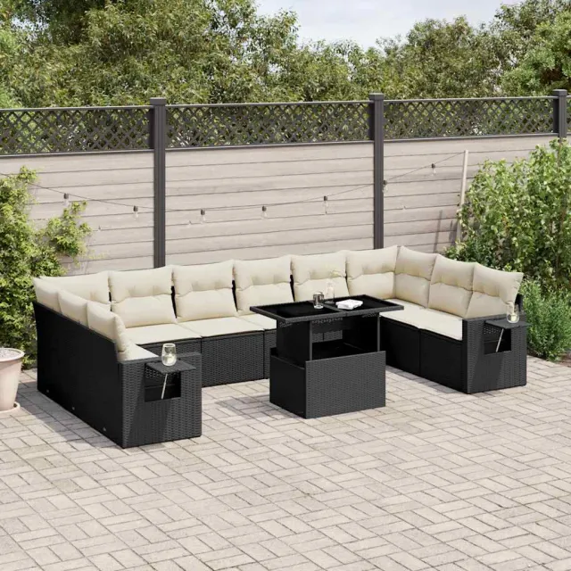 vidaXL 11-delige Loungeset met kussens poly rattan zwart, foto 2