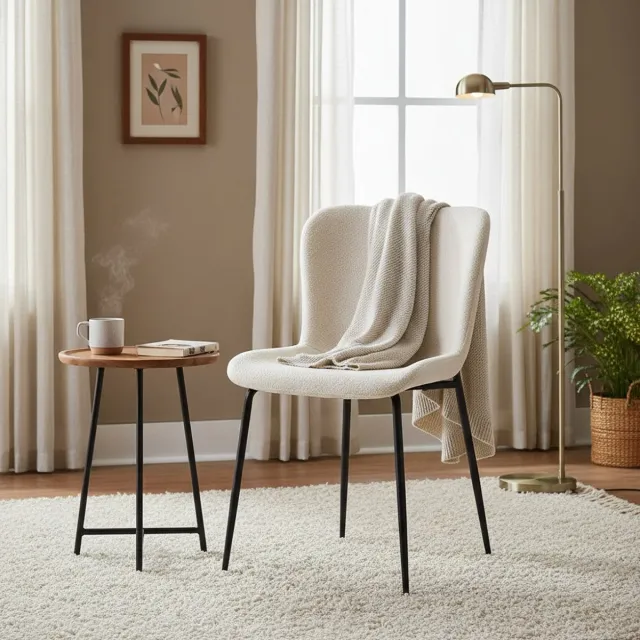 KOMHTOM BLACKCOLORS Moderne eetkamerstoelen met hoge ronde rugleuning, stoffen bekleding en metalen poten (3 kleuren) | Set van 2 Wit