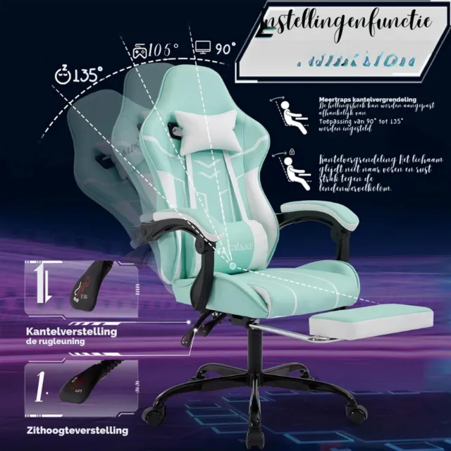 Sukida Ergonomische Gaming Stoel Met Voetsteun Computerstoel Met Lendensteun Verstelbare Bureaustoel Comfortabel Gaming En Office Stoel Blauw Wit