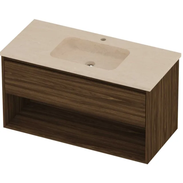 Proline Rollo Badmeubelset Hardsteen Elegant 1 Gat Schap 100x46x54 cm Sand Stone Cabana Oak Eiken
