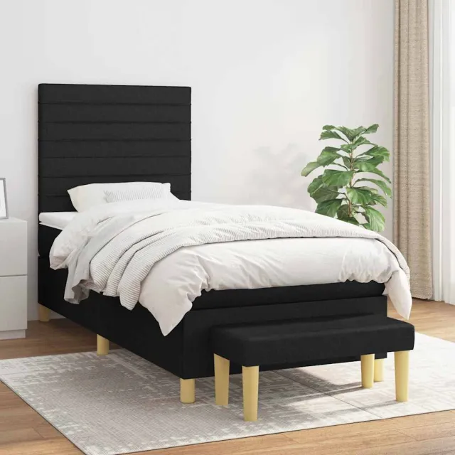 vidaXL Boxspring met matras stof zwart 90x200 cm