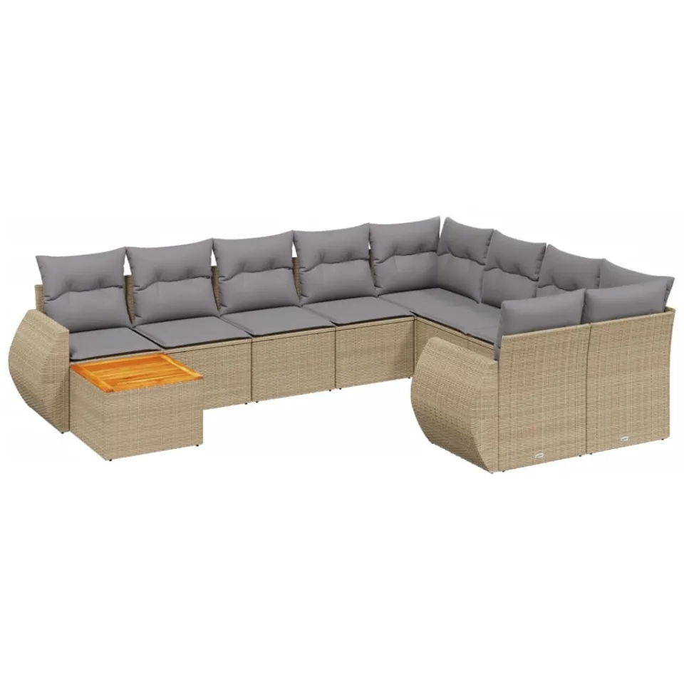 vidaXL 10-delige Loungeset met kussens poly rattan beige, foto 3