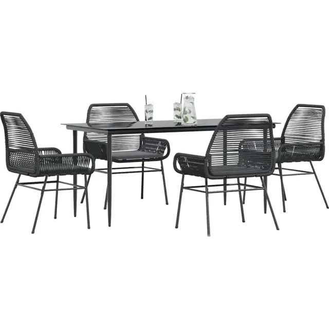 vidaXL 5-delige Tuinset met kussens poly rattan glas zwart, foto 2