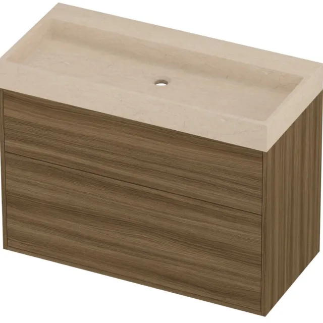 Proline Evoli Badmeubelset Hardsteen Loft 2 Laden 100x46x75 cm Sand Stone Caramel Walnut Houtlook