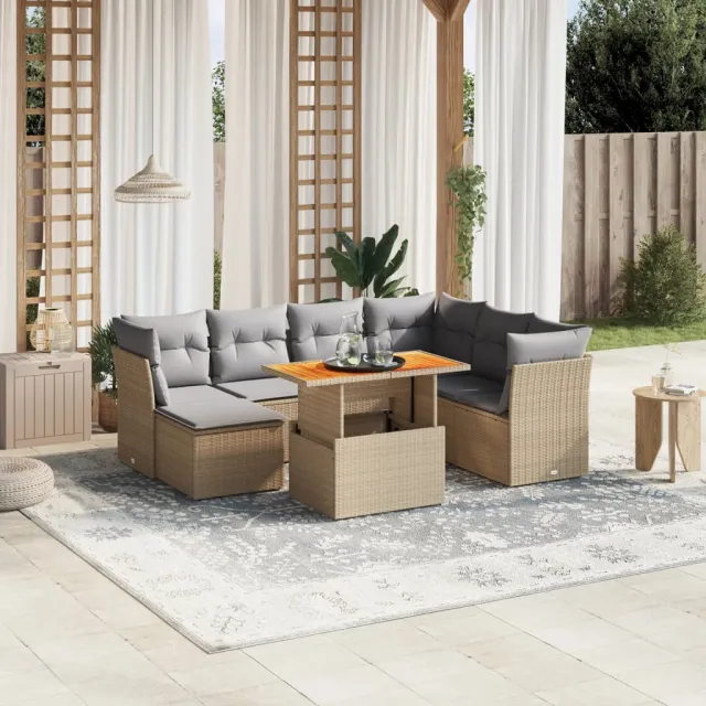 vidaXL 8-delige Loungeset met kussens poly rattan beige, foto 2
