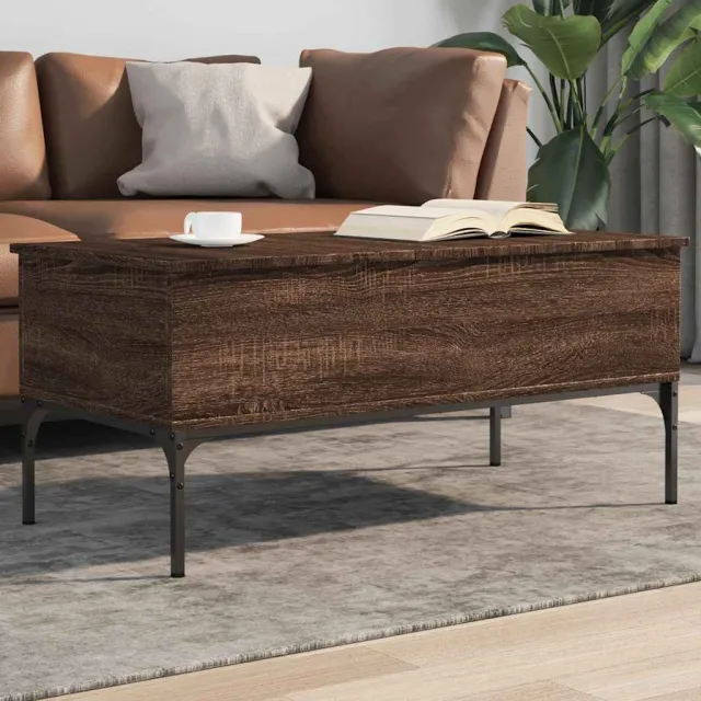 vidaXL Salontafel 100x50x45 cm bewerkt hout en metaal bruin eikenkleur, foto 2