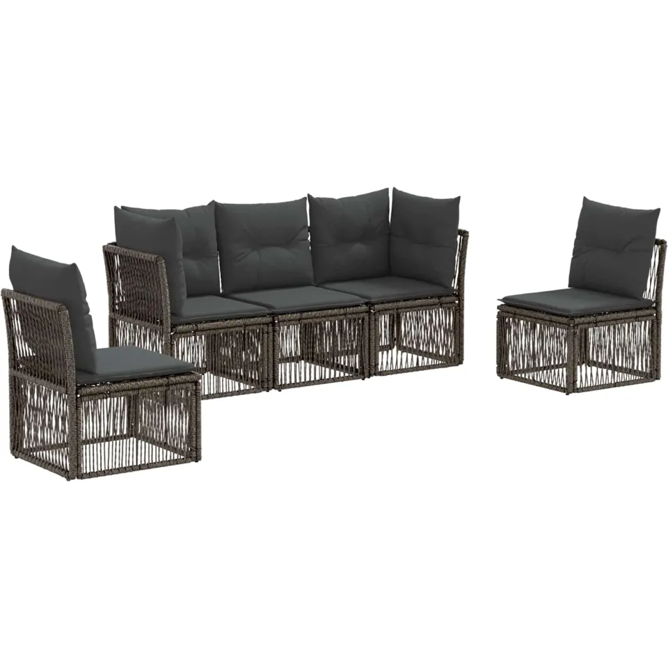 vidaXL Tuinbankenset 5 st 5-zits Grijs poly rattan, foto 3