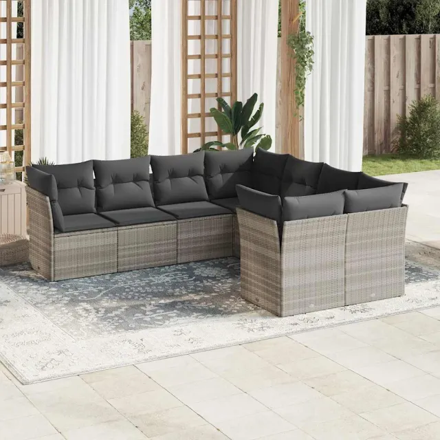vidaXL 8-delige Loungeset met kussens poly rattan lichtgrijs grijs, foto 2