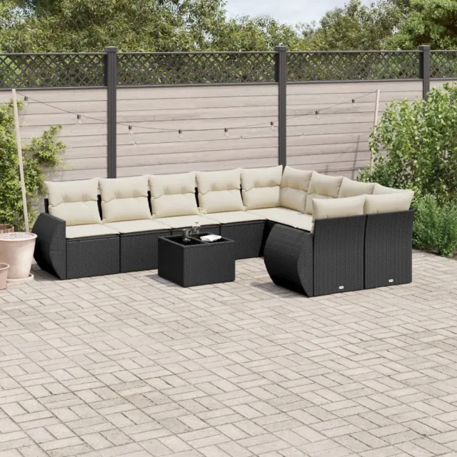 vidaXL 10-delige Loungeset met kussens poly rattan zwart, foto 2