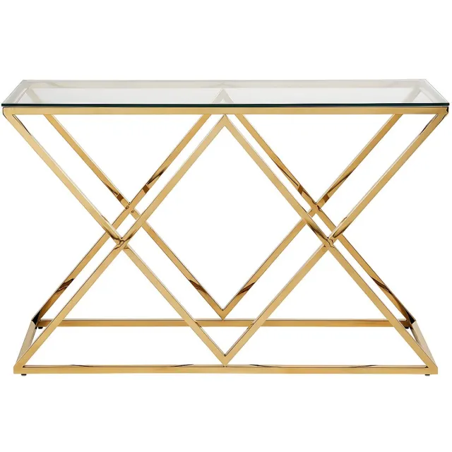 Vente-unique Sidetable CHARLOTTE - Gehard glas en staal - Goudkleurig Transparant