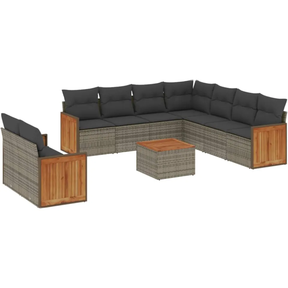 vidaXL 10-delige Loungeset met kussens poly rattan grijs, foto 3
