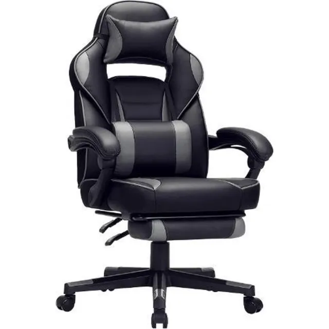 MAZAZU MIRA Home - Bureaustoel voor volwassenen - Game stoel - Kantoor - Kunstleer - Zwart/Grijs - 70x68x115