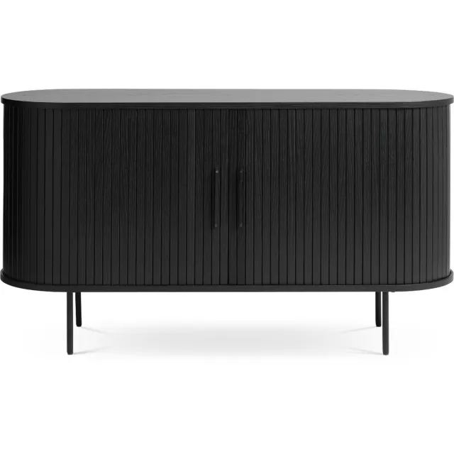 Gewoonstijl Olivine Olivine Lenn Sideboard Zwart - Hout - Dressoir - met Schuifdeuren - Verstelbare Planken - Ovaal - Modern - Opbergkast - 140 x 45 x 76 cm
