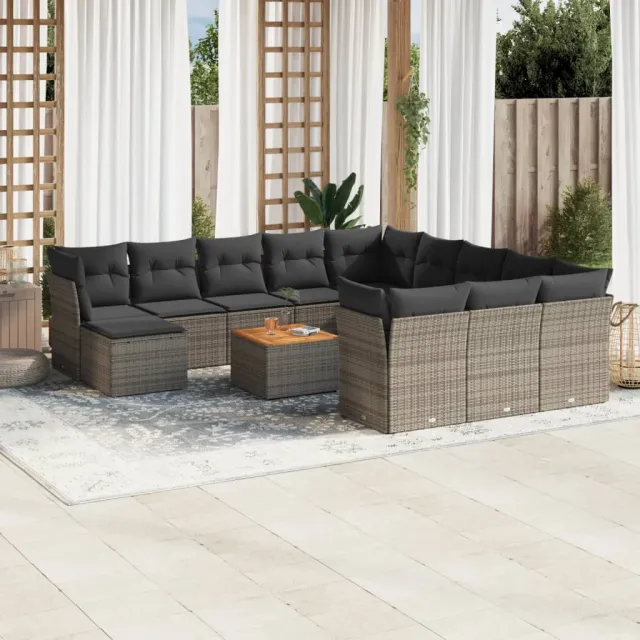 vidaXL 13-delige Loungeset met kussens poly rattan grijs, foto 2