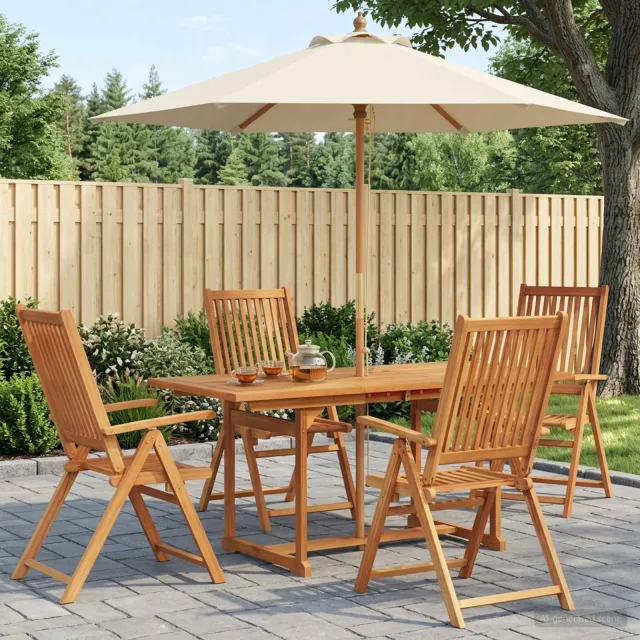 vidaXL Buiten Eetset met Parasol 6 st 4-zits Crème Wit en Natuurlijk