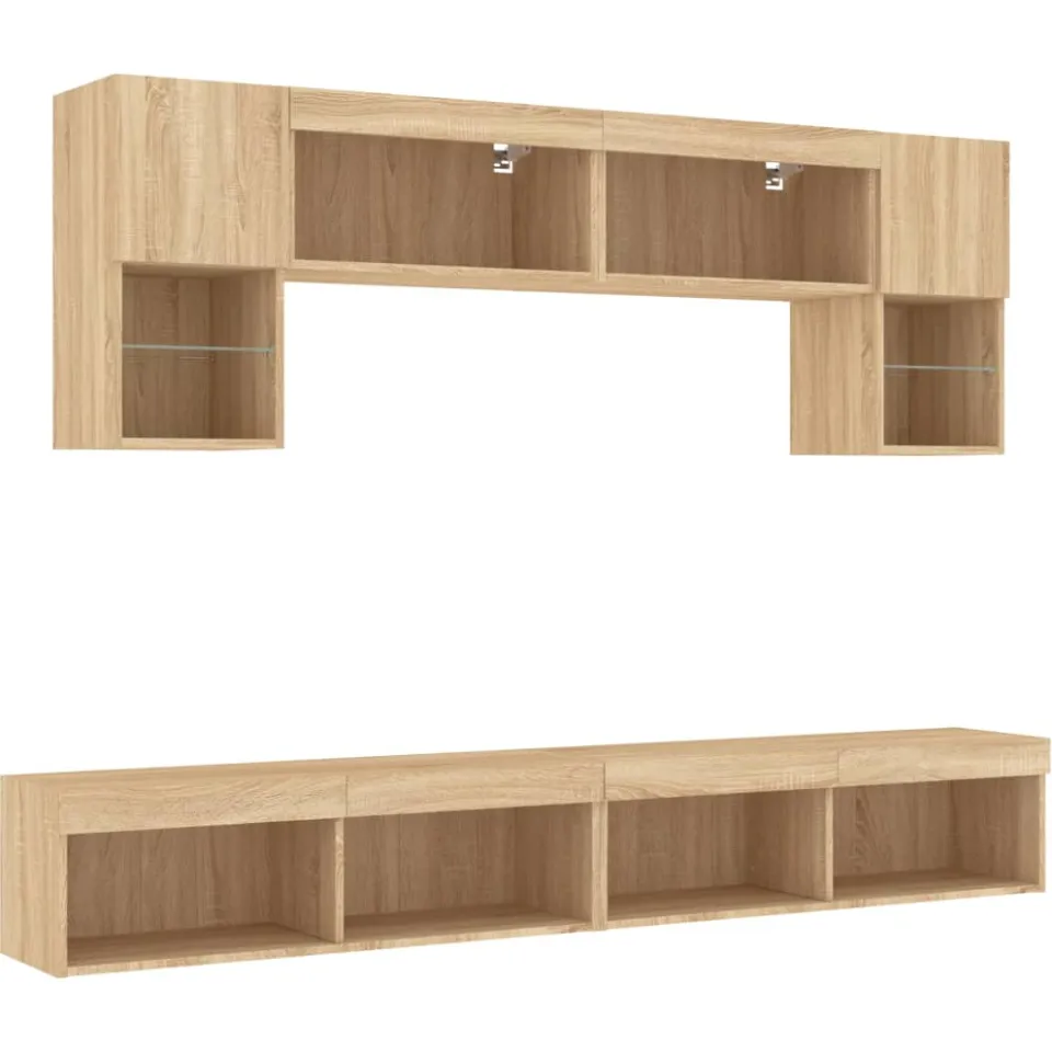 vidaXL 6-delige Tv-wandmeubelset met LED bewerkt hout sonoma eiken Bruin