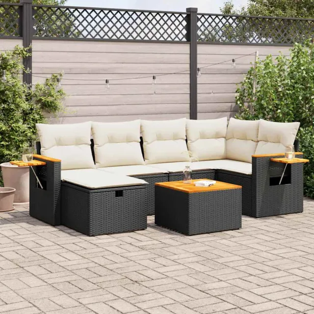 vidaXL 7-delige Loungeset met kussens poly rattan zwart, foto 2