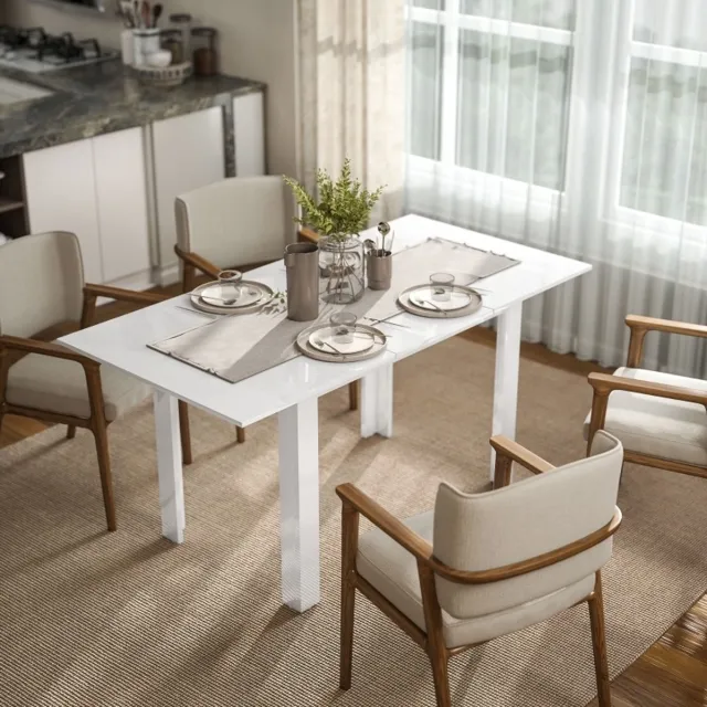 FloraGrace Uitschuifbare Eettafel - Hoogglans Wit MDF - Voor 4 Tot 6 Personen - Rechthoekig - 120 Tot 160 x 80 x 78 Cm
