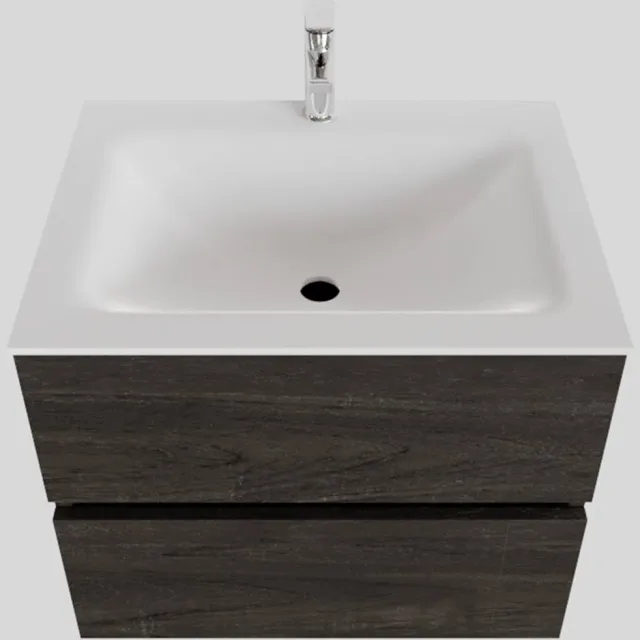 Boss & Wessing Badkamermeubel Solid Surface BWS Oslo 60x46 cm Wood Dark Brown (met 1 kraangat) Houtlook