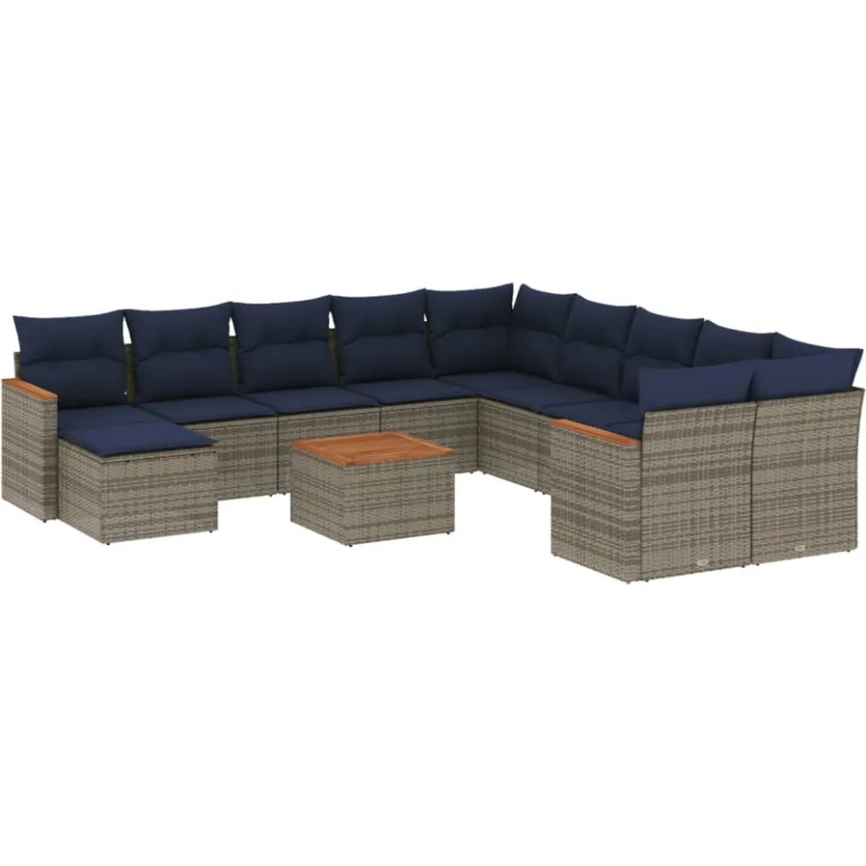 vidaXL 12-delige tuinbankset met kussens, grijs polyrotan, foto 3