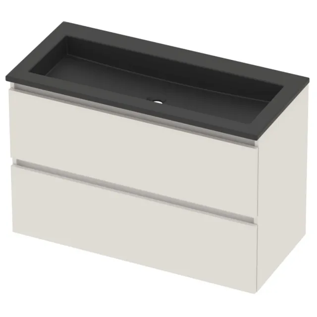 Basic-Line Aura 46 Badmeubelset Acryl Zonder Kraangat Greeploos 100x46x62 cm Ice White Mat Zwart