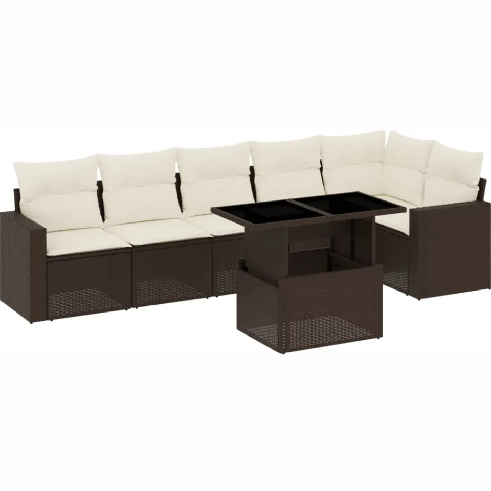 vidaXL 7-delige Loungeset met kussens poly rattan bruin
